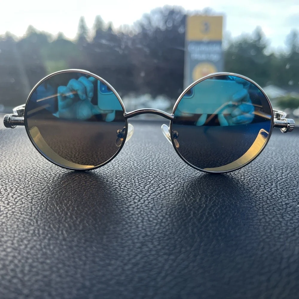 Steampunk Round Sunglasses MSP567 Silver Metal Black Lens 46/19/135 Design Italy